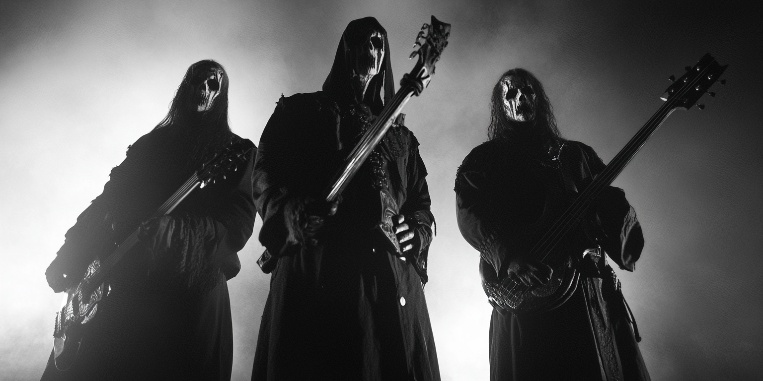 A Norwegian black metal band performing in theatrical stage clothing