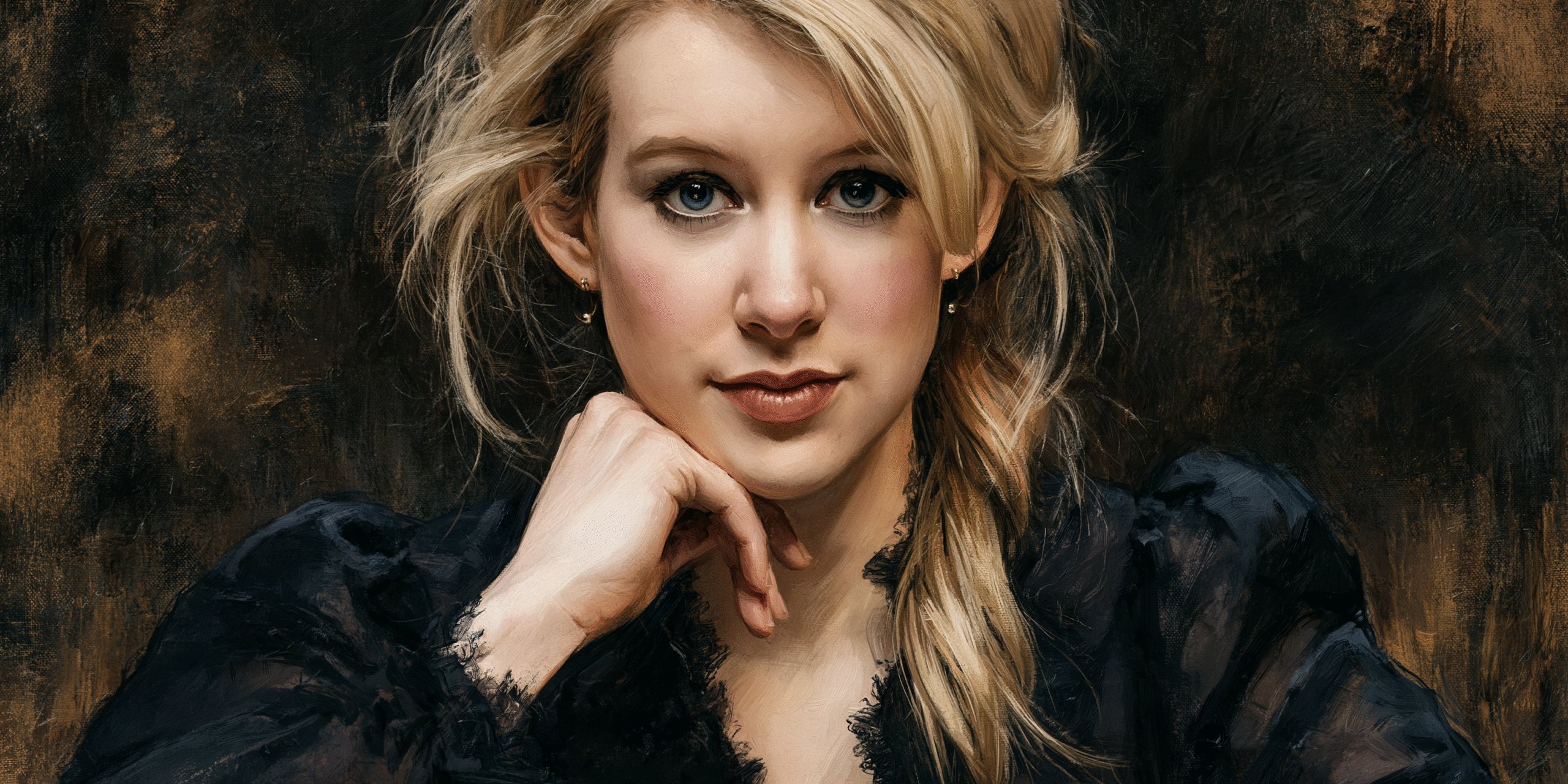 A woman with long blonde hair styled in loose waves and a side plait poses with her chin resting on her hand, wearing a dark, lacy top against a textured brown background. Marketing Made Clear