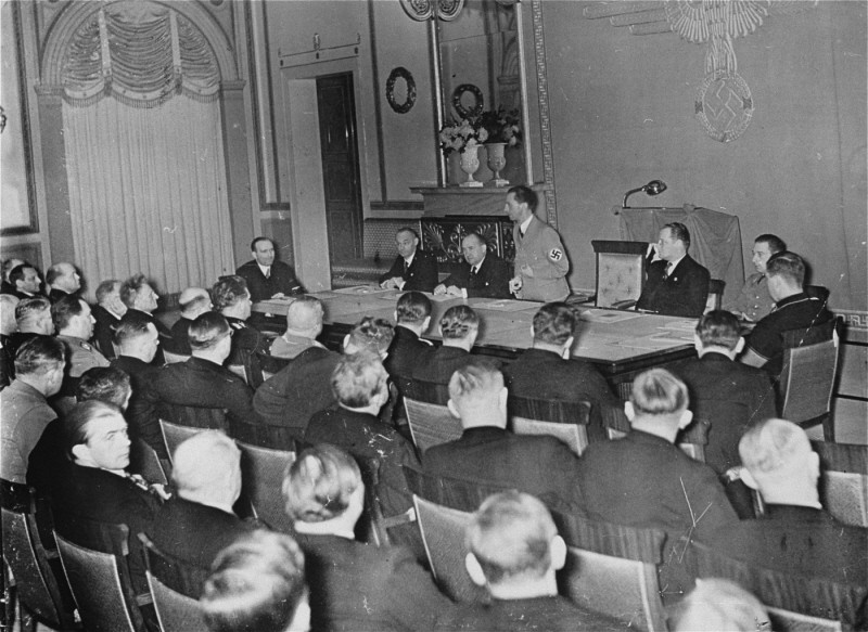 Joseph Goebbels speaking as part of the Nazi propaganda apparatus
