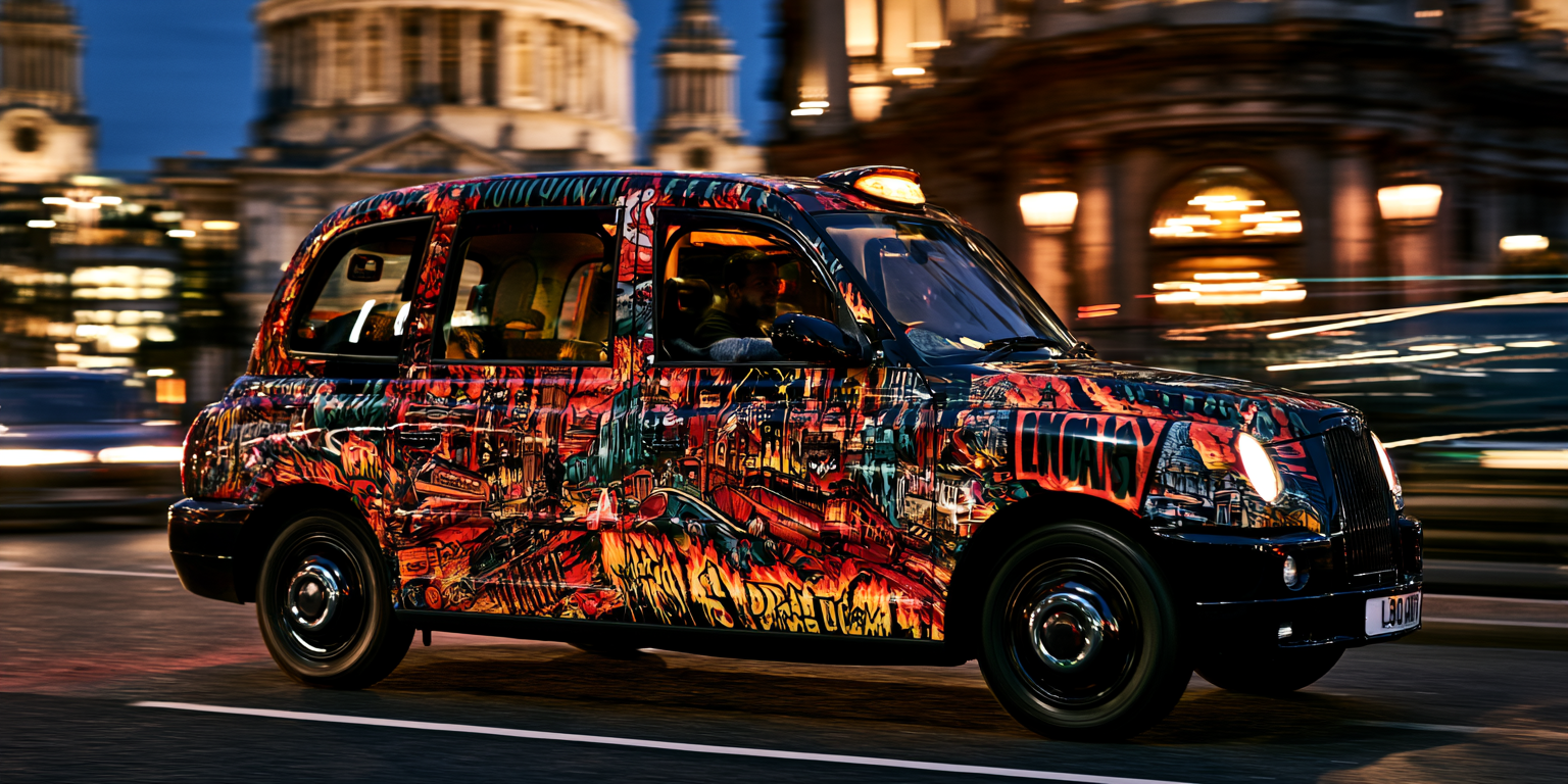 London black cab carrying advertising on its exterior