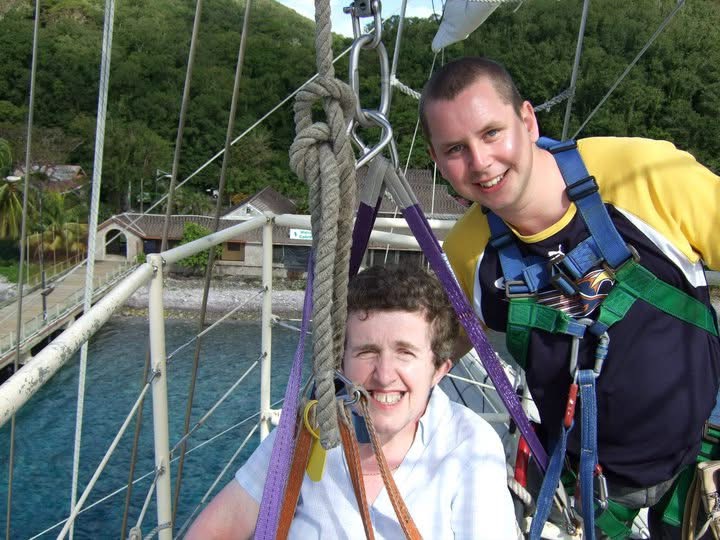 Will Green with another sailor aboard a Jubilee Sailing Trust vessel in the Caribbean