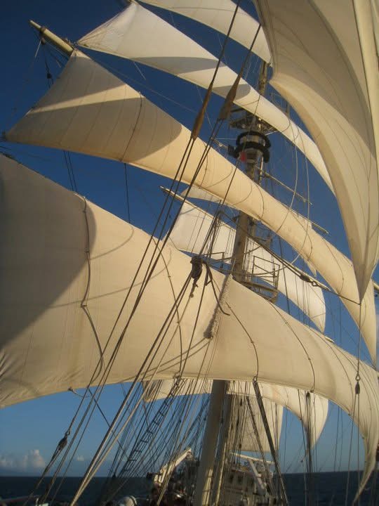 View from aboard the sailing ship in the Caribbean