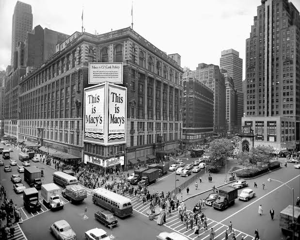 Historic Macy's department store in a busy city street