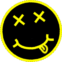 Nirvana-style smiley face with crossed eyes and tongue