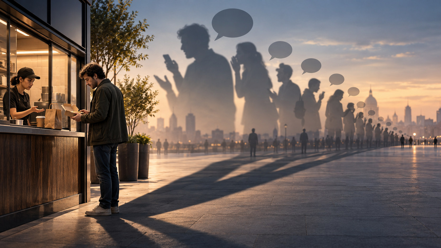 A small customer service failure casting a long shadow through word of mouth, illustrating how negative experiences can outlast positive ones